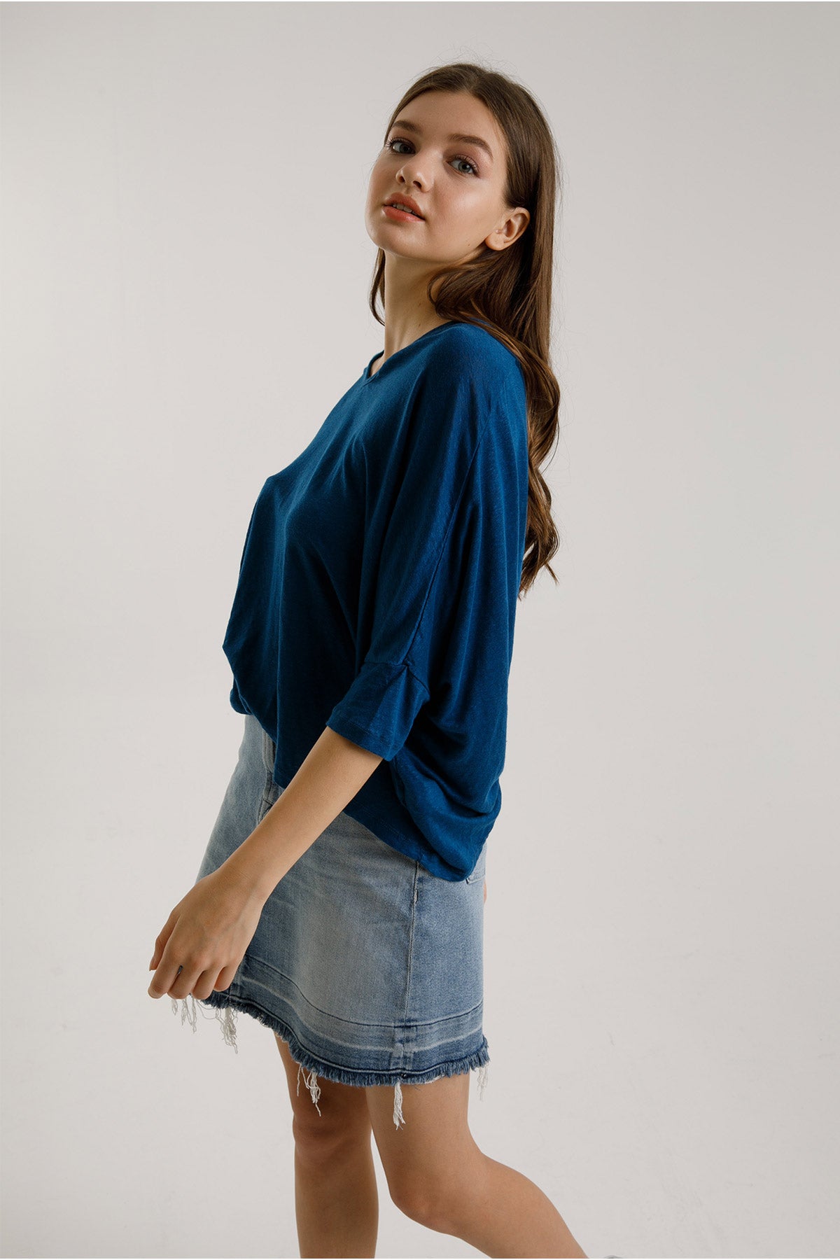 Majestic Geniş Kesim Streç Keten T-shirt-Libas Trendy Fashion Store