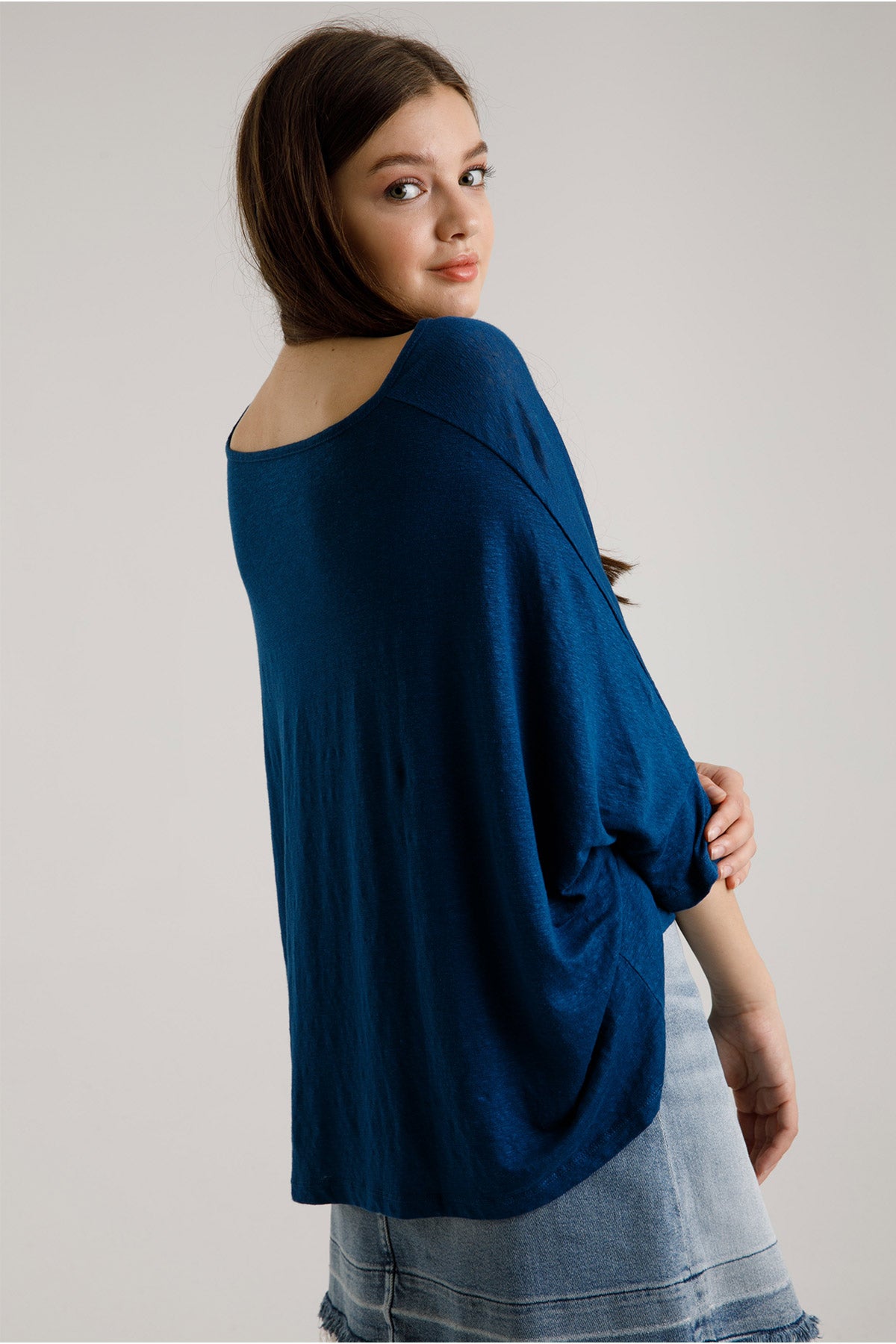 Majestic Geniş Kesim Streç Keten T-shirt-Libas Trendy Fashion Store