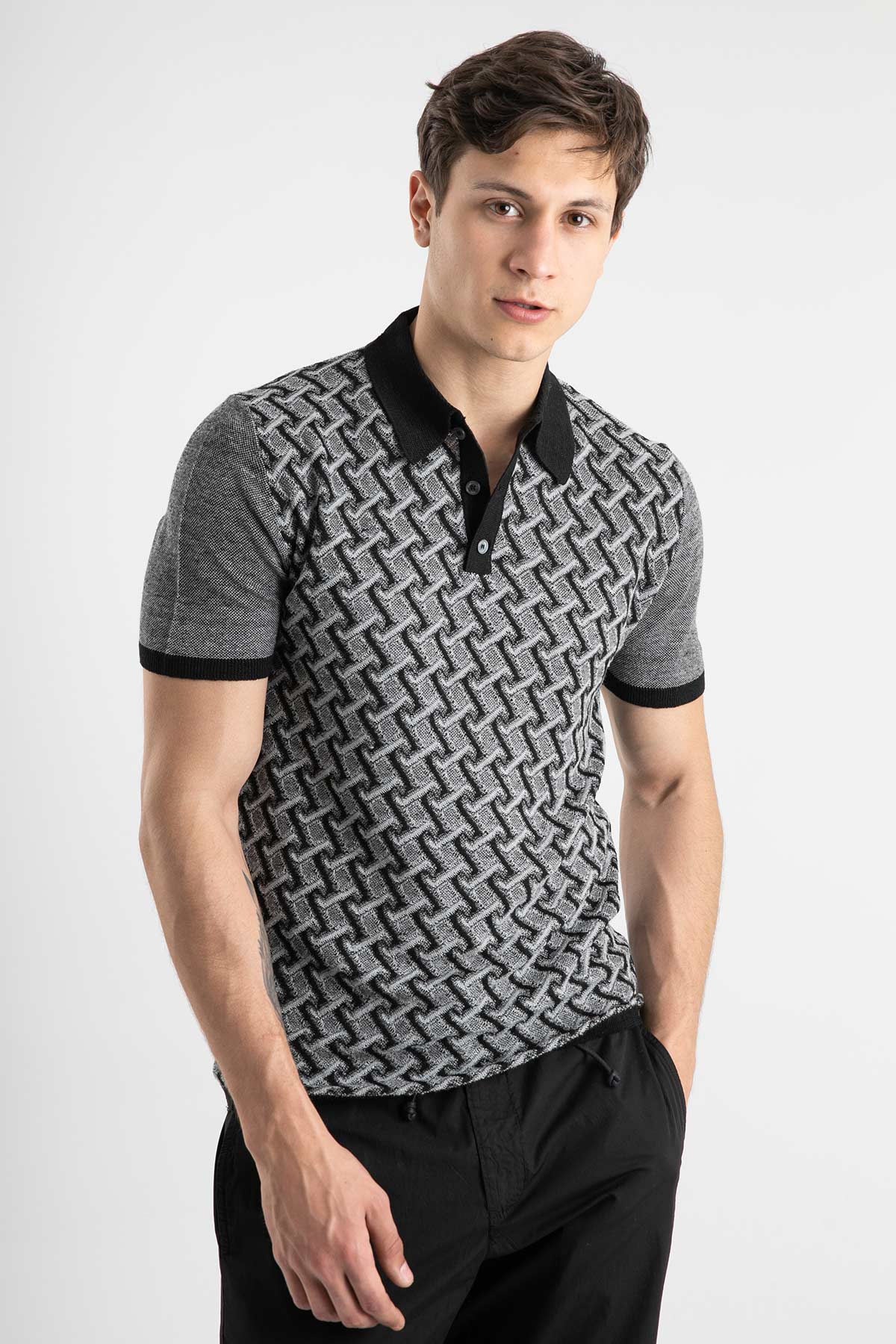 Manifattura Polo Yaka Örgü Keten T-shirt-Libas Trendy Fashion Store