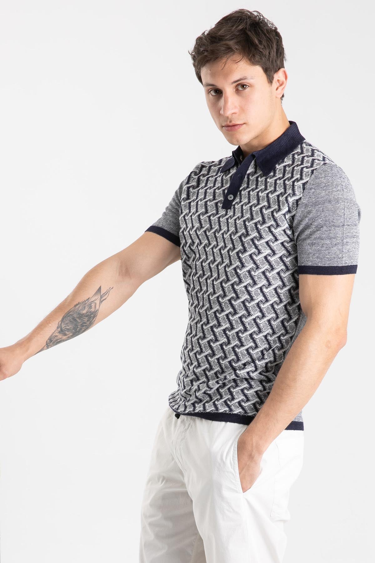 Manifattura Polo Yaka Örgü Keten T-shirt-Libas Trendy Fashion Store