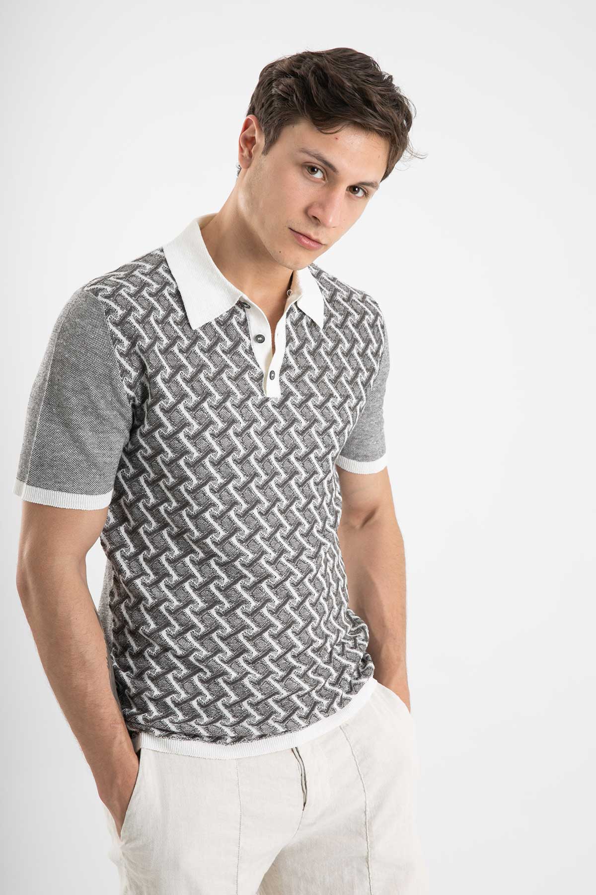 Manifattura Polo Yaka Örgü Keten T-shirt-Libas Trendy Fashion Store