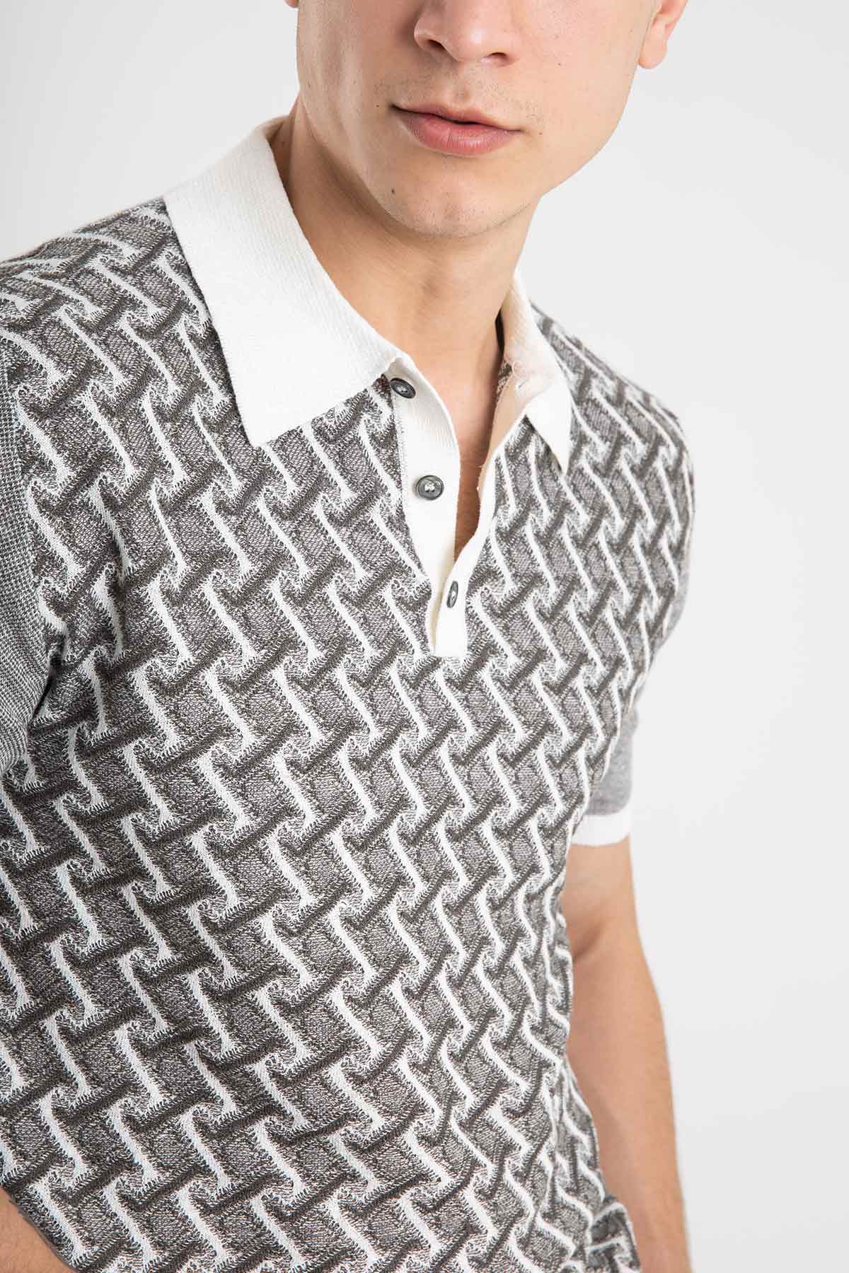 Manifattura Polo Yaka Örgü Keten T-shirt-Libas Trendy Fashion Store