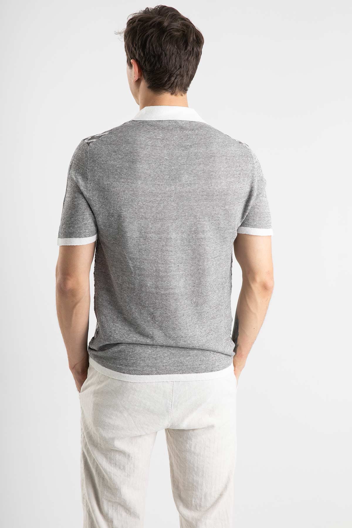 Manifattura Polo Yaka Örgü Keten T-shirt-Libas Trendy Fashion Store