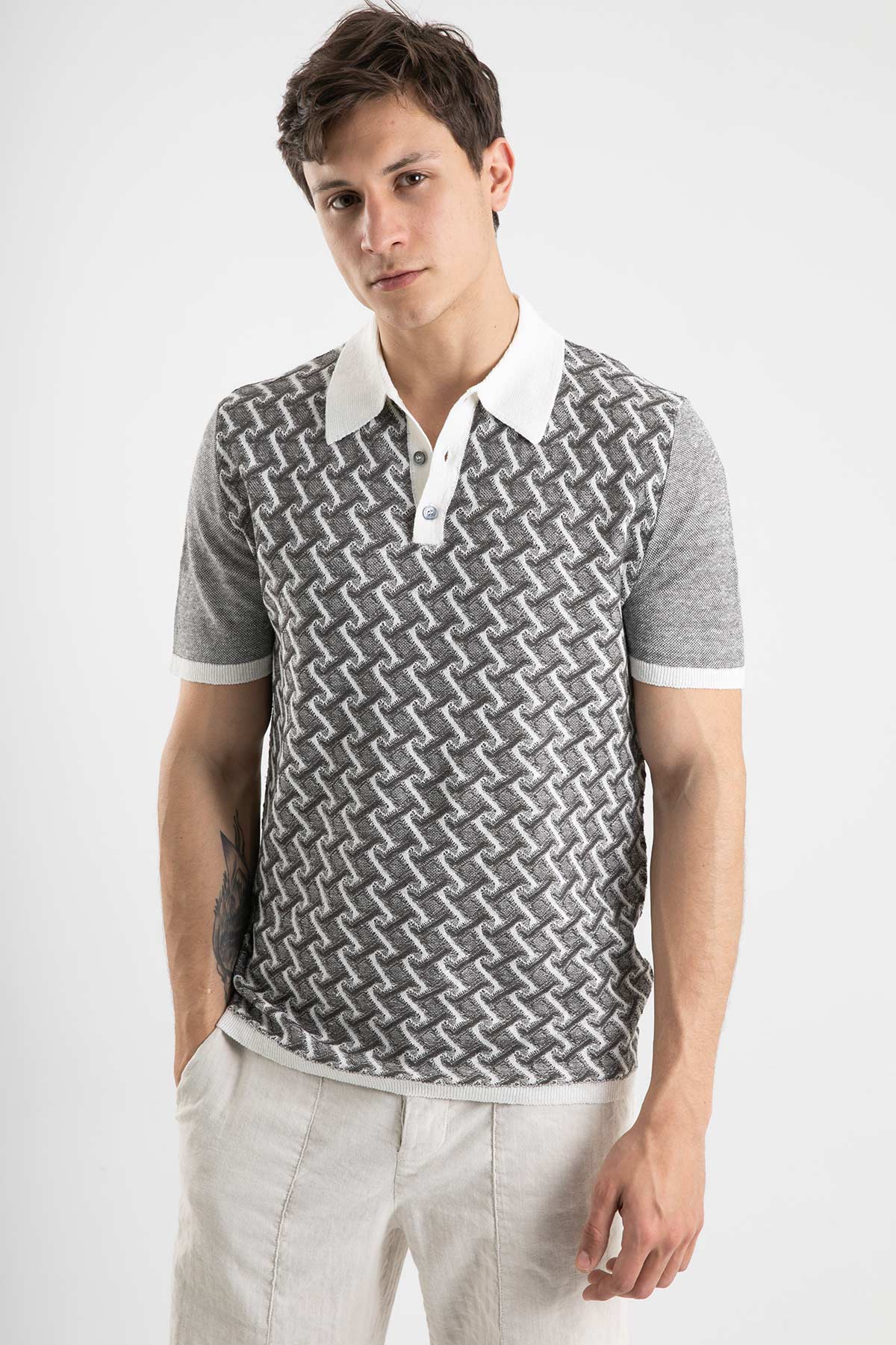 Manifattura Polo Yaka Örgü Keten T-shirt-Libas Trendy Fashion Store