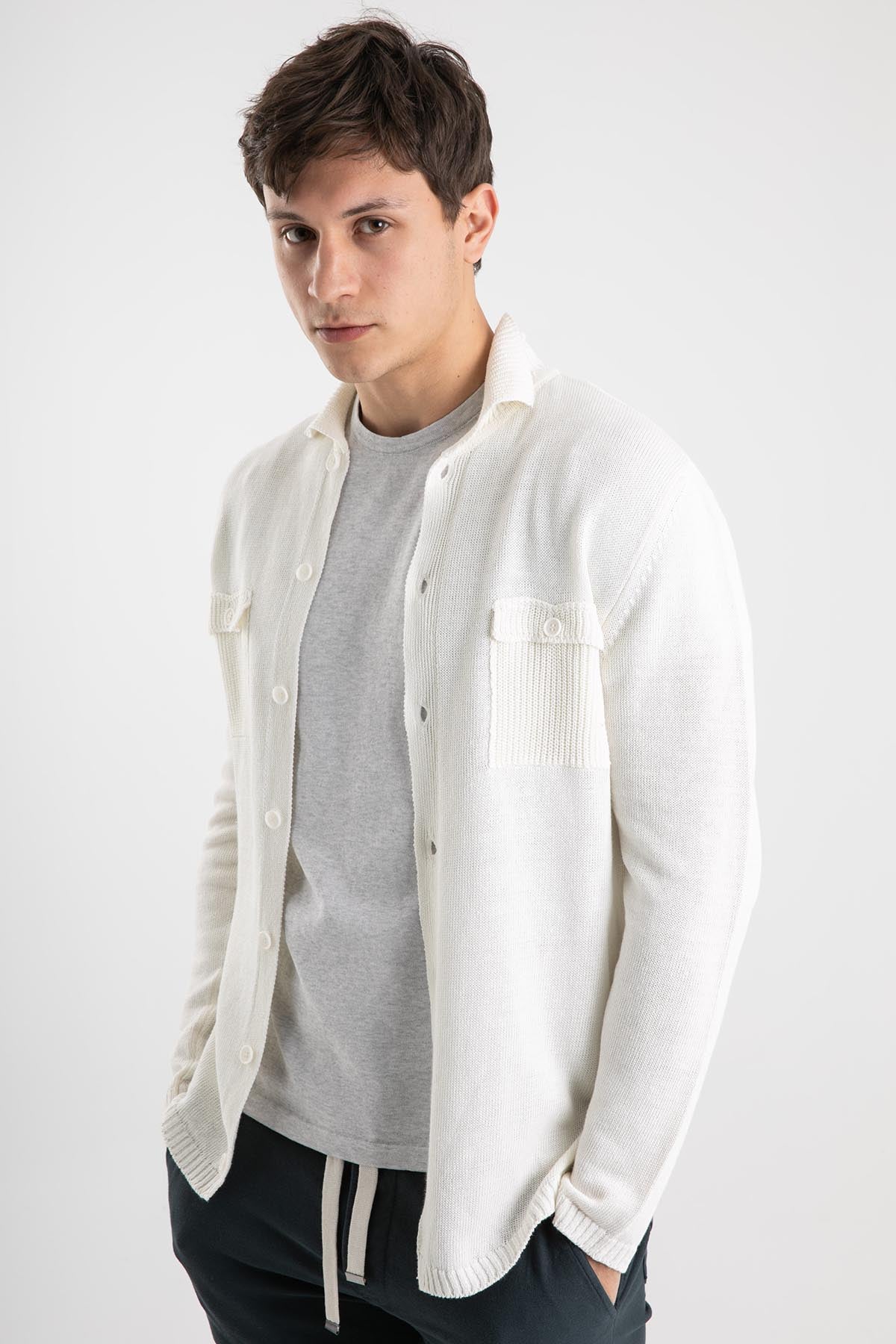 Manifattura Fransız Yaka Cep Detaylı Keten Triko Ceket-Libas Trendy Fashion Store