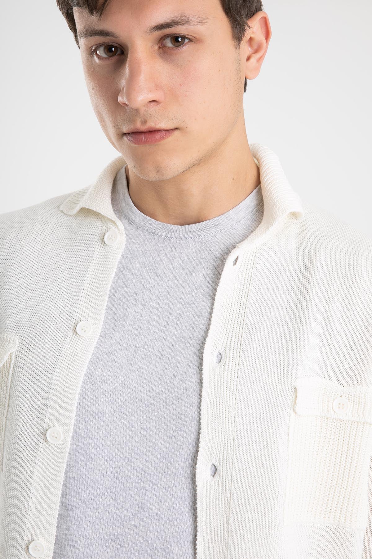 Manifattura Fransız Yaka Cep Detaylı Keten Triko Ceket-Libas Trendy Fashion Store