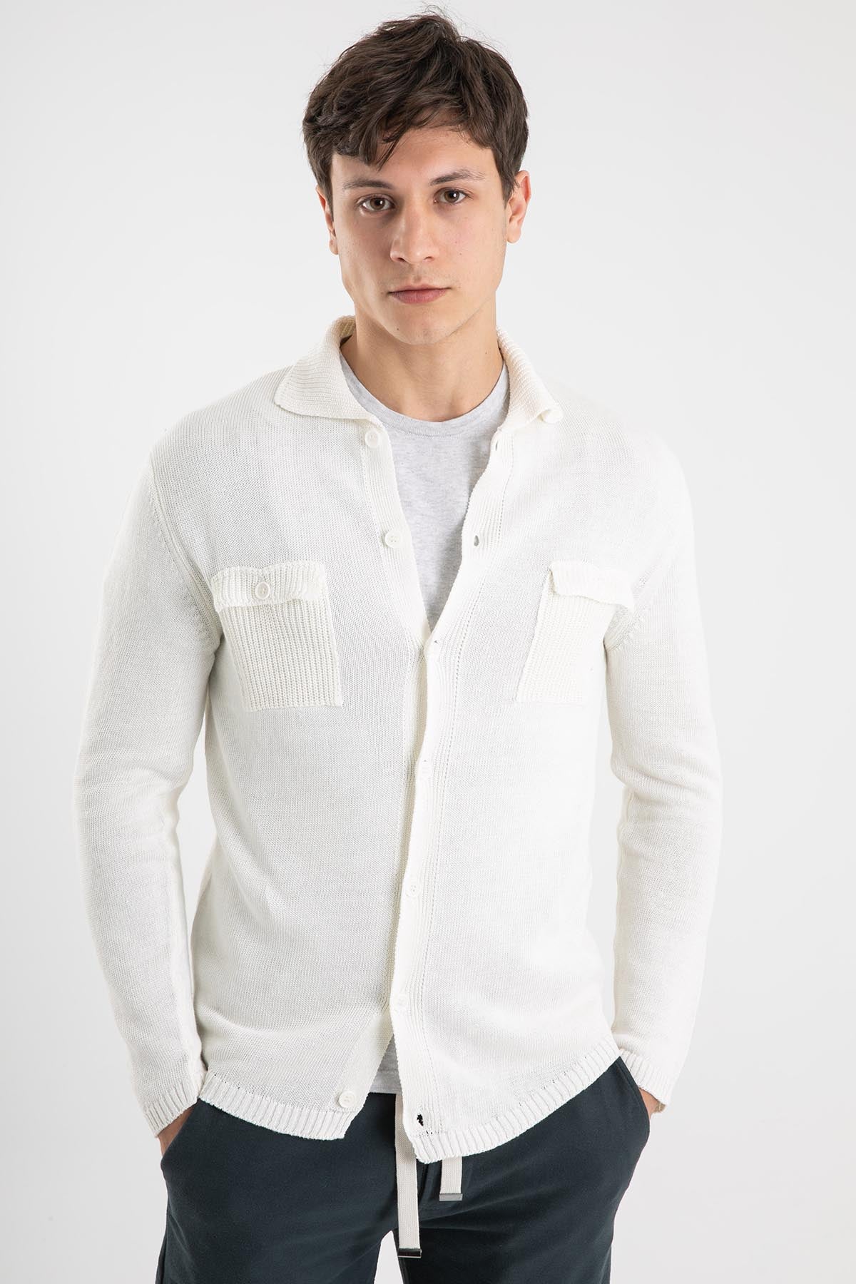 Manifattura Fransız Yaka Cep Detaylı Keten Triko Ceket-Libas Trendy Fashion Store