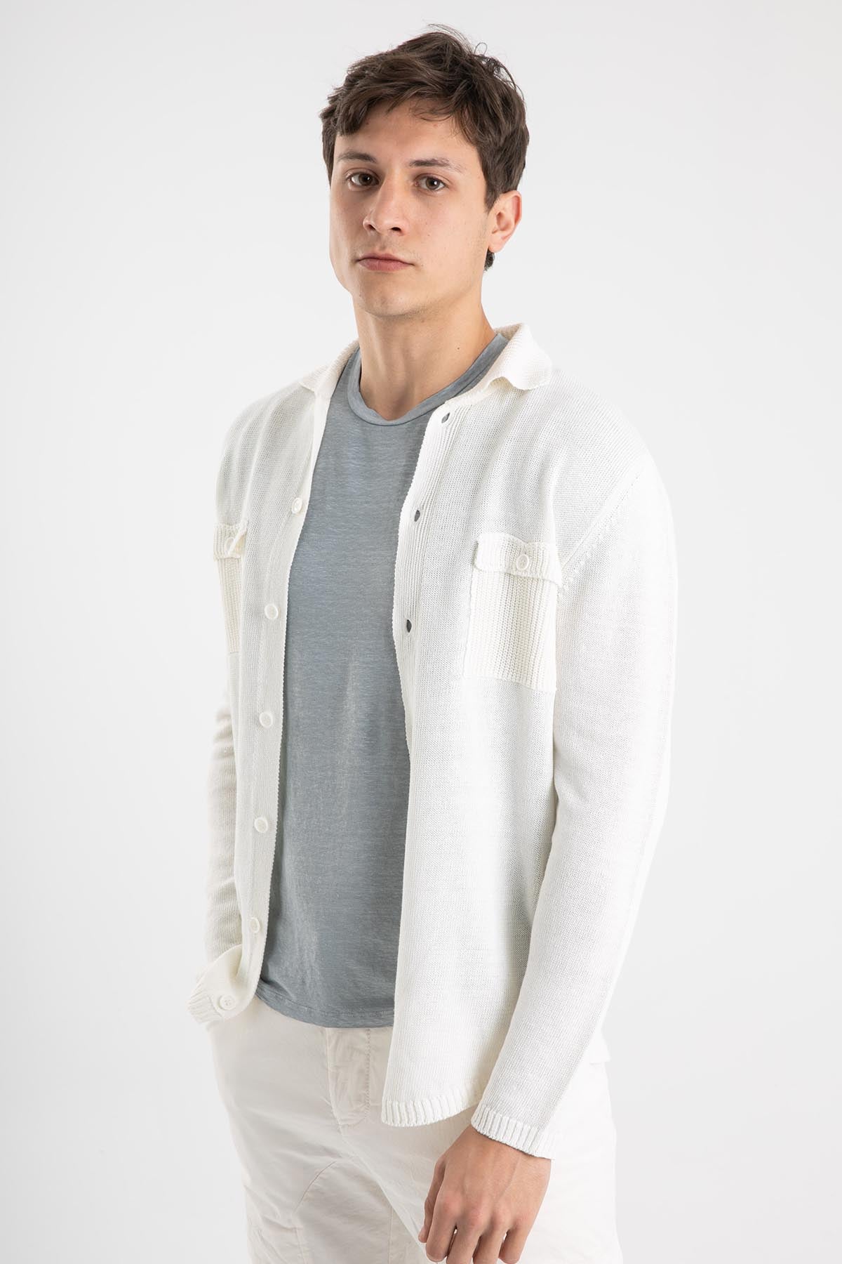 Manifattura Yuvarlak Yaka Streç Keten T-Shirt-Libas Trendy Fashion Store