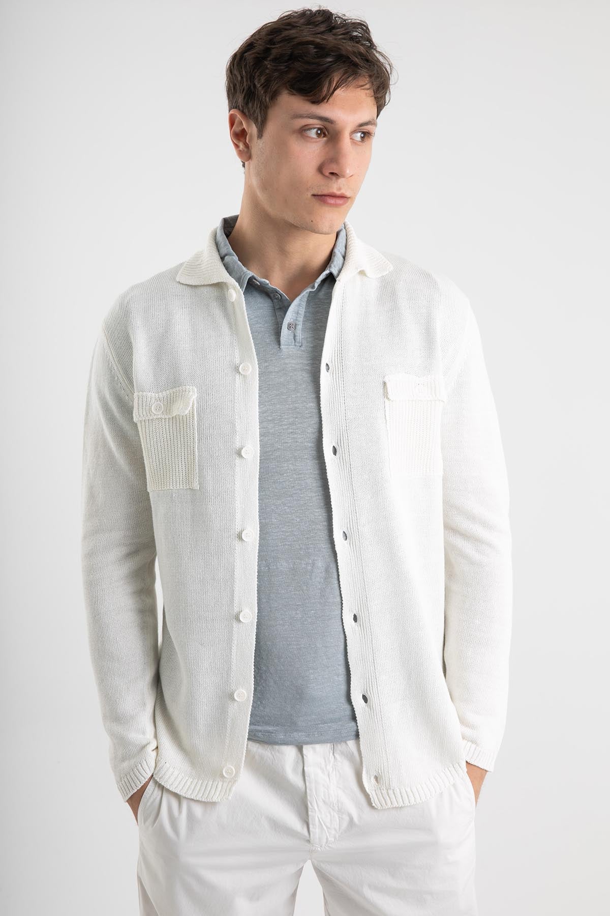 Manifattura Polo Yaka Streç Keten T-Shirt-Libas Trendy Fashion Store