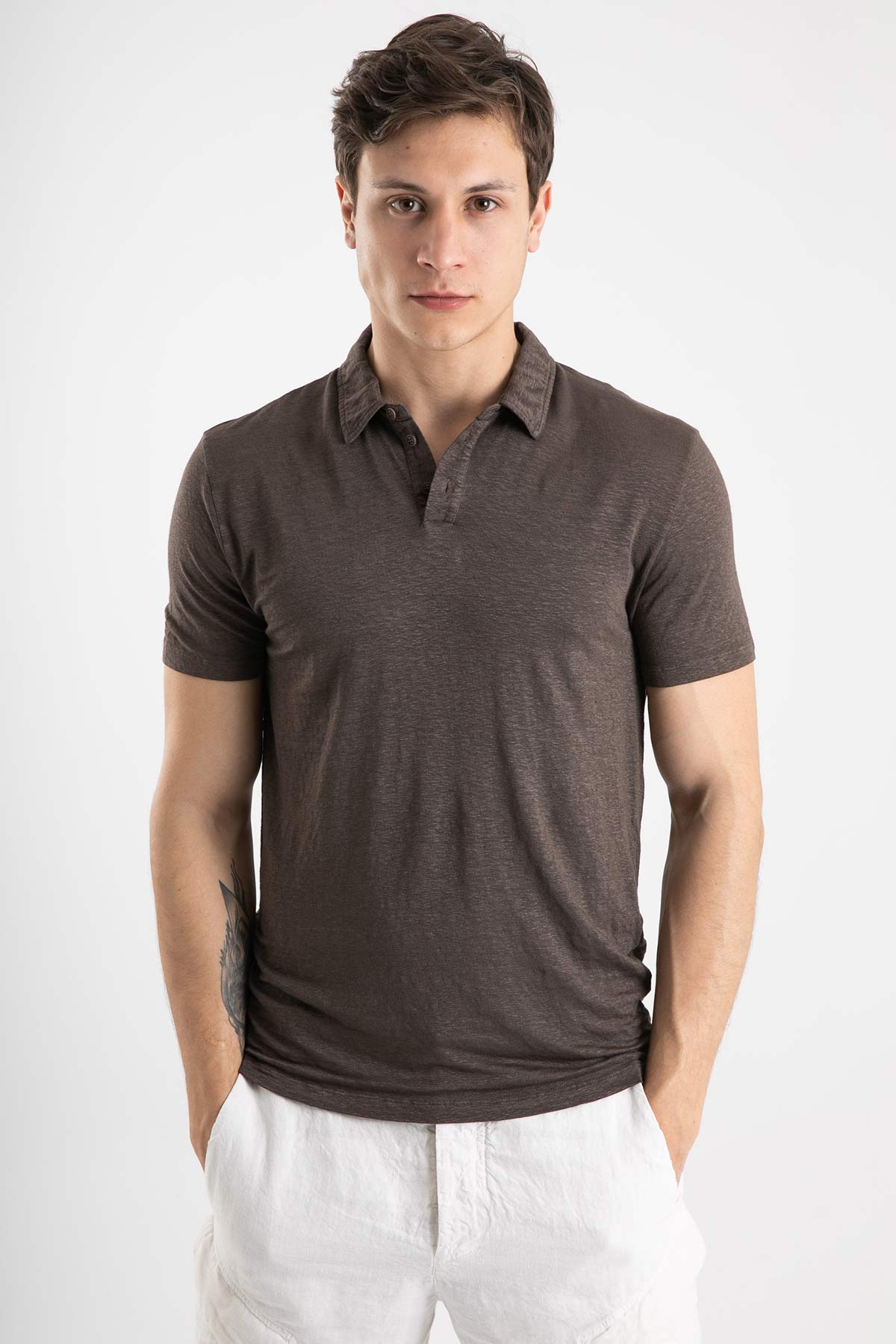 Manifattura Polo Yaka Keten Streç T-shirt-Libas Trendy Fashion Store