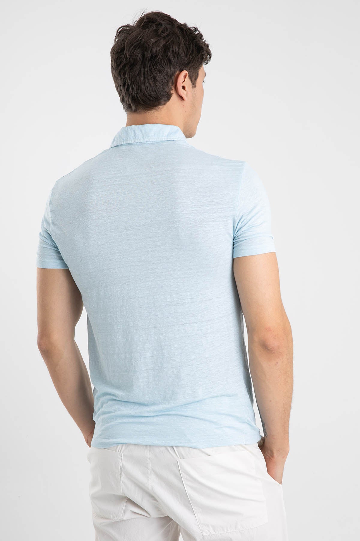 Manifattura Polo Yaka Streç Keten T-shirt-Libas Trendy Fashion Store