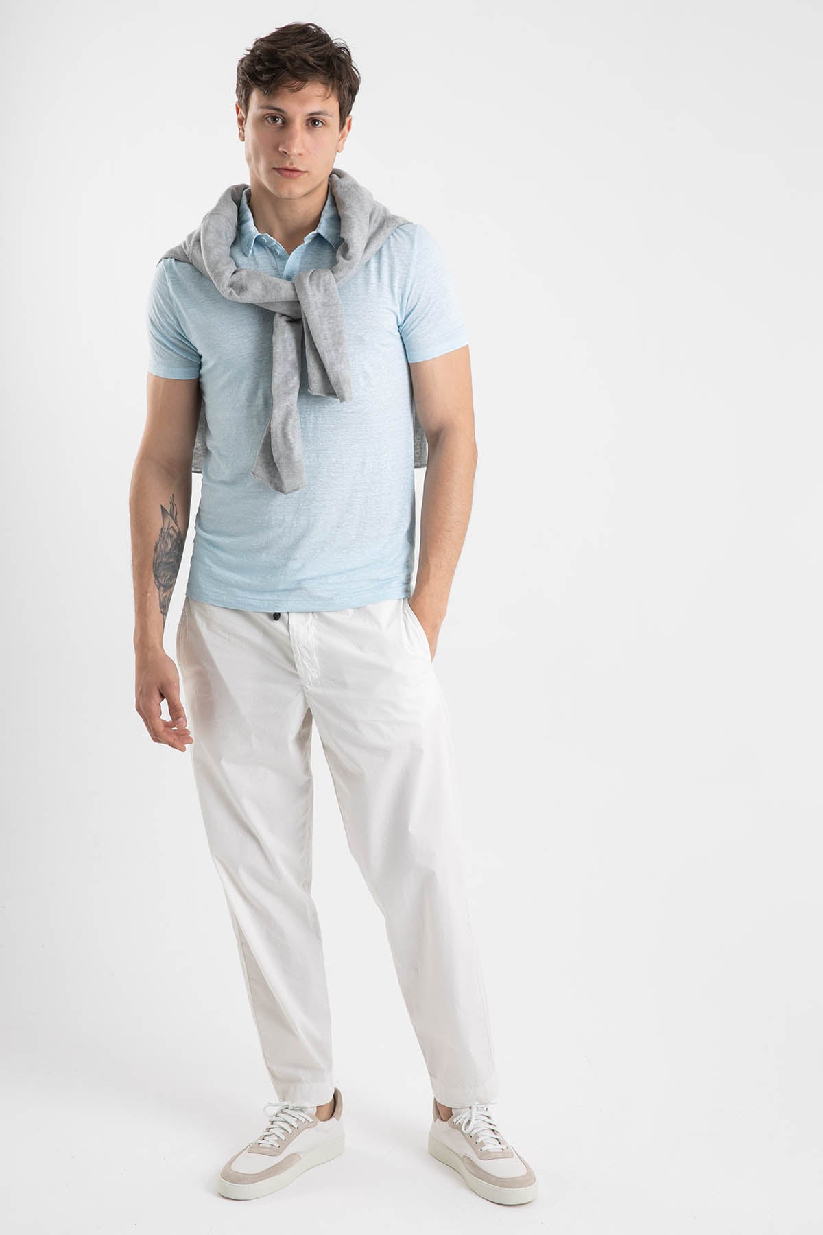 Manifattura Polo Yaka Streç Keten T-shirt-Libas Trendy Fashion Store