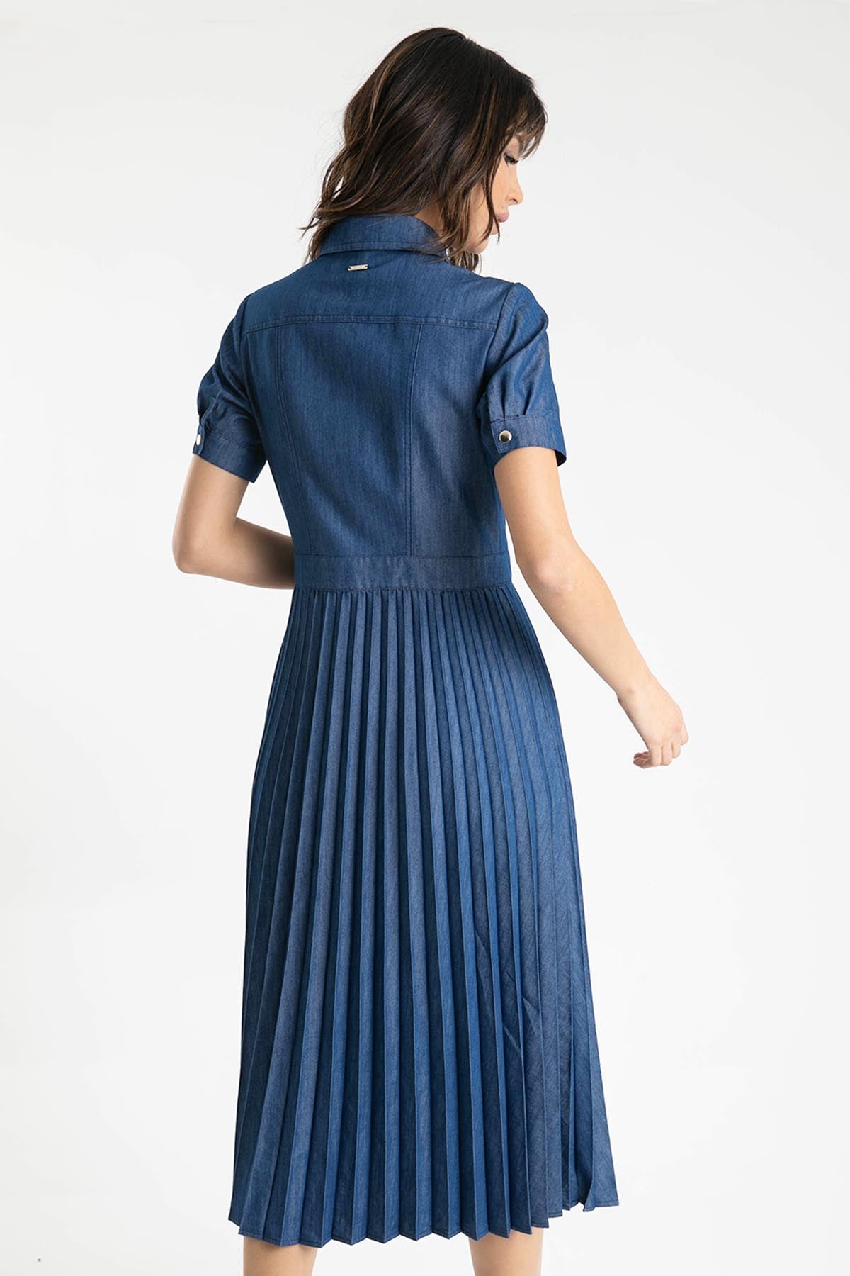 Liu Jo Pileli Midi Denim Elbise-Libas Trendy Fashion Store