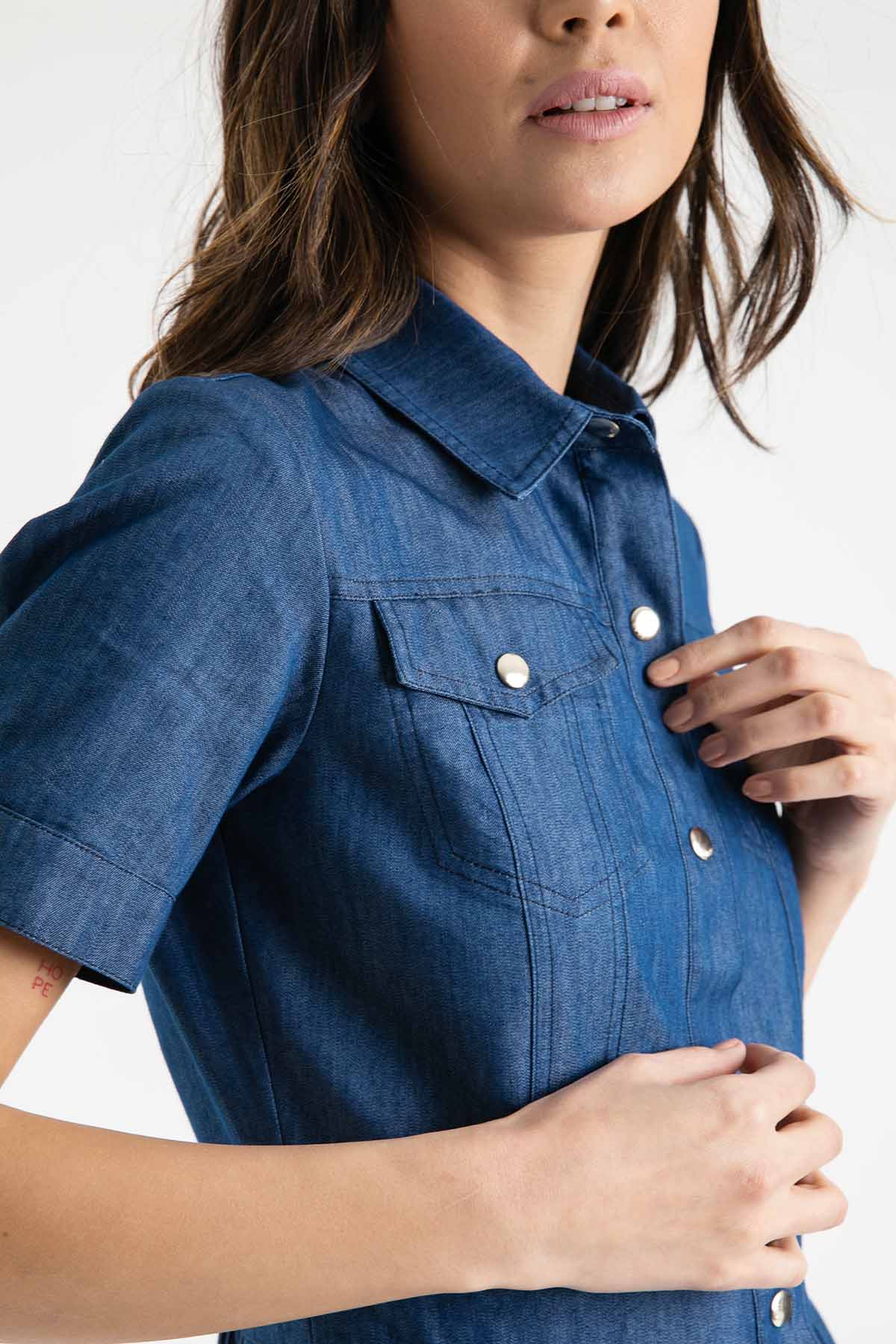 Liu Jo Pileli Midi Denim Elbise-Libas Trendy Fashion Store