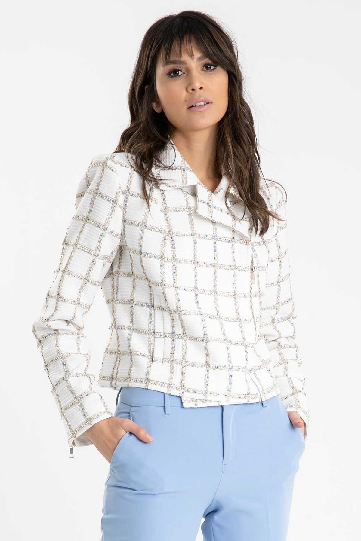 Liu Jo Fermuarlı Kruvaze Ekose Ceket-Libas Trendy Fashion Store