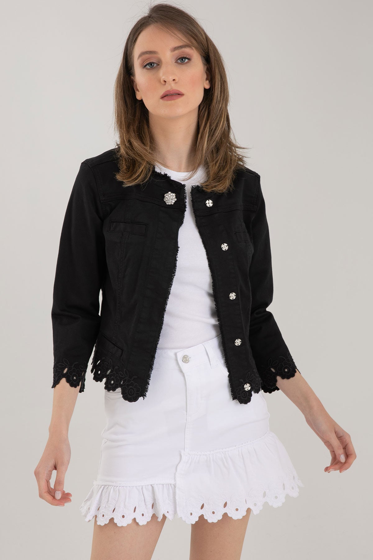 Liu Jo Fito İşlemeli Streç Denim Ceket-Libas Trendy Fashion Store