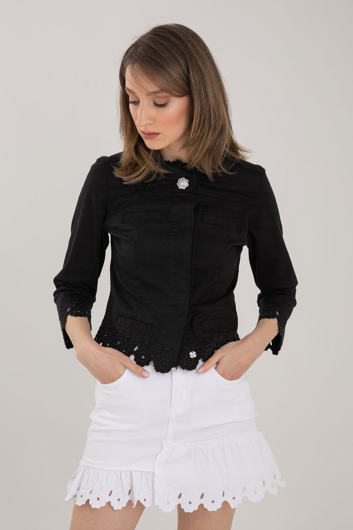 Liu Jo Fito İşlemeli Streç Denim Ceket-Libas Trendy Fashion Store