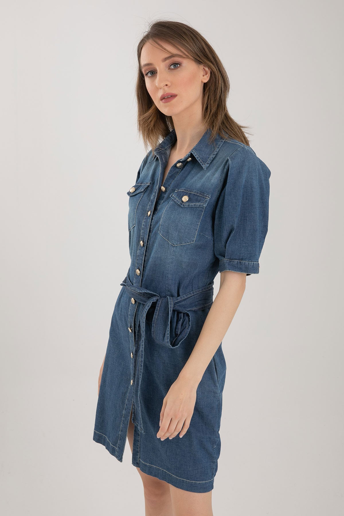 Liu Jo Diz Üstü Belden Kuşaklı Denim Elbise-Libas Trendy Fashion Store