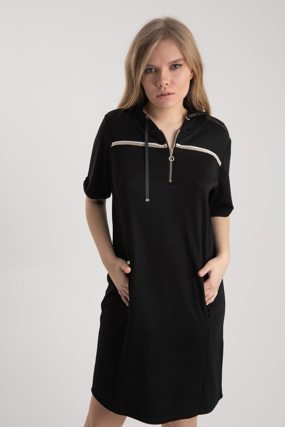 Liu Jo Kısa Kollu Kapüşonlu Diz Üstü Elbise-Libas Trendy Fashion Store