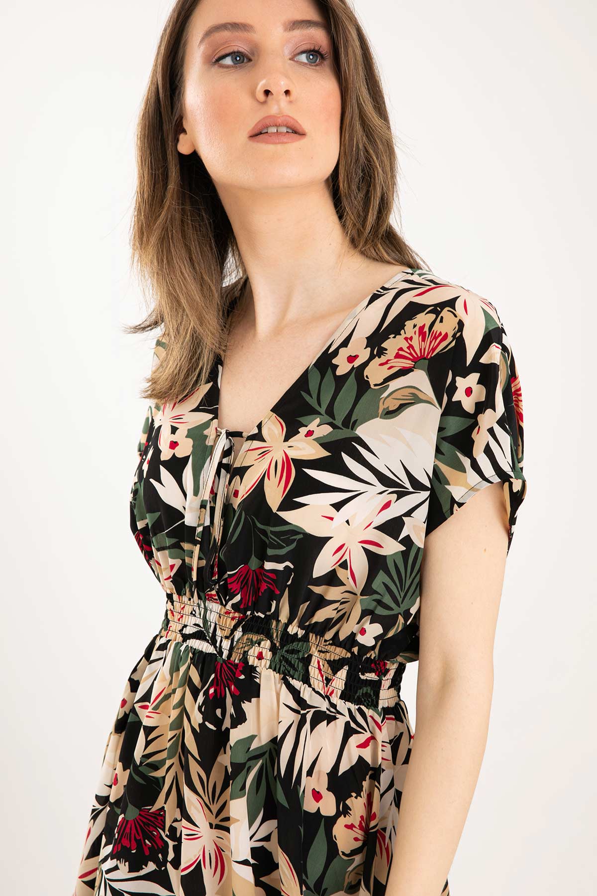 Liu Jo Belden Büzgülü Çiçek Desenli Elbise-Libas Trendy Fashion Store