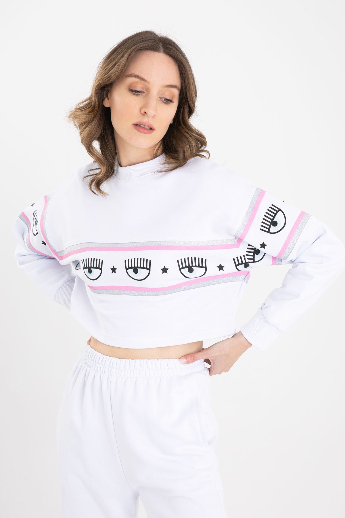 Chiara Ferragni Winking Eye Crop Sweatshirt-Libas Trendy Fashion Store