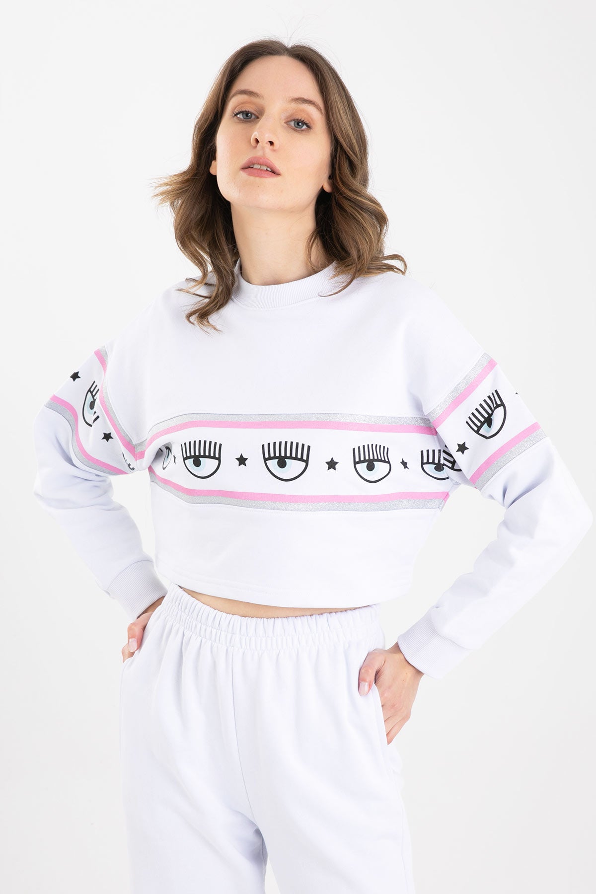 Chiara Ferragni Winking Eye Crop Sweatshirt-Libas Trendy Fashion Store