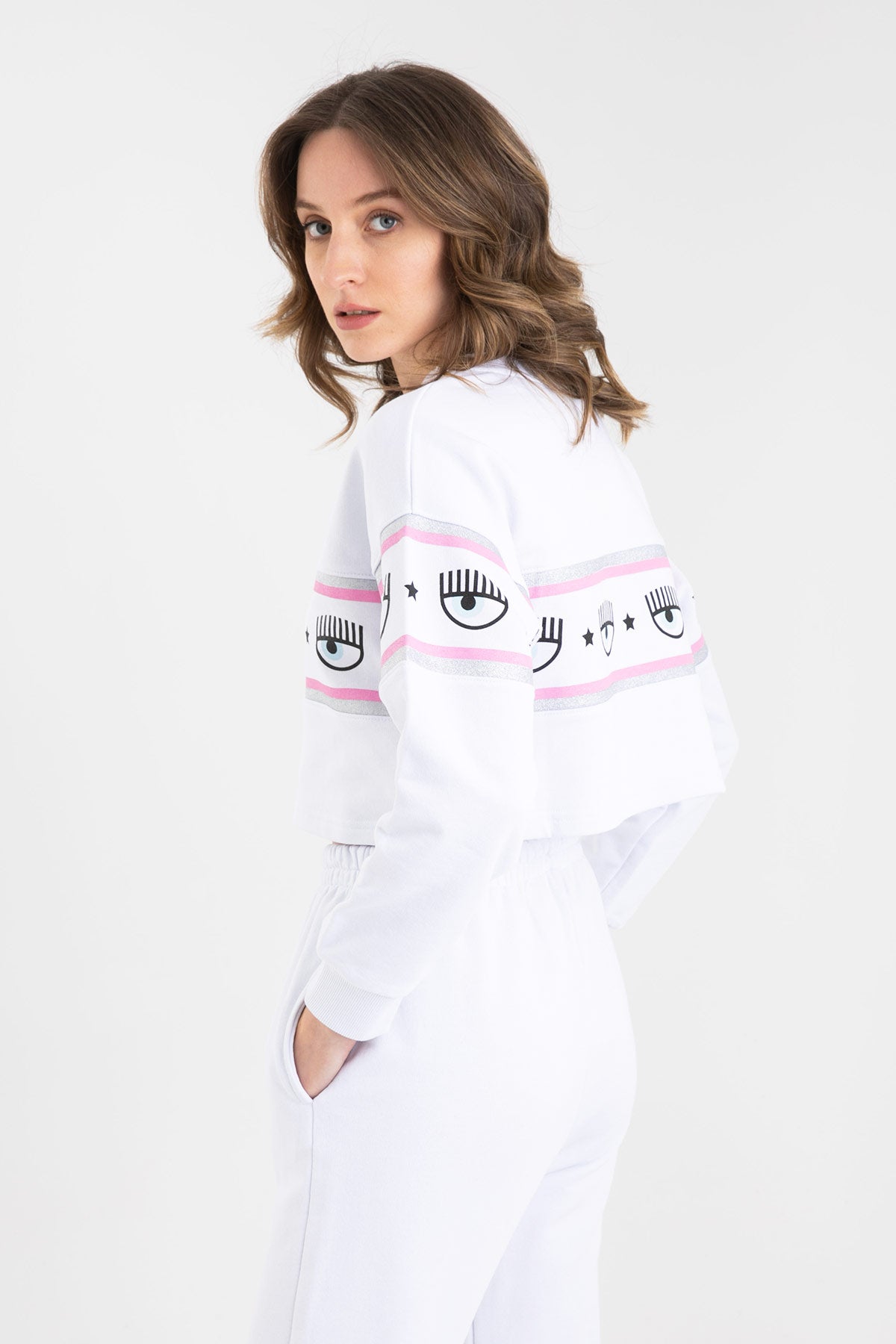 Chiara Ferragni Winking Eye Crop Sweatshirt-Libas Trendy Fashion Store