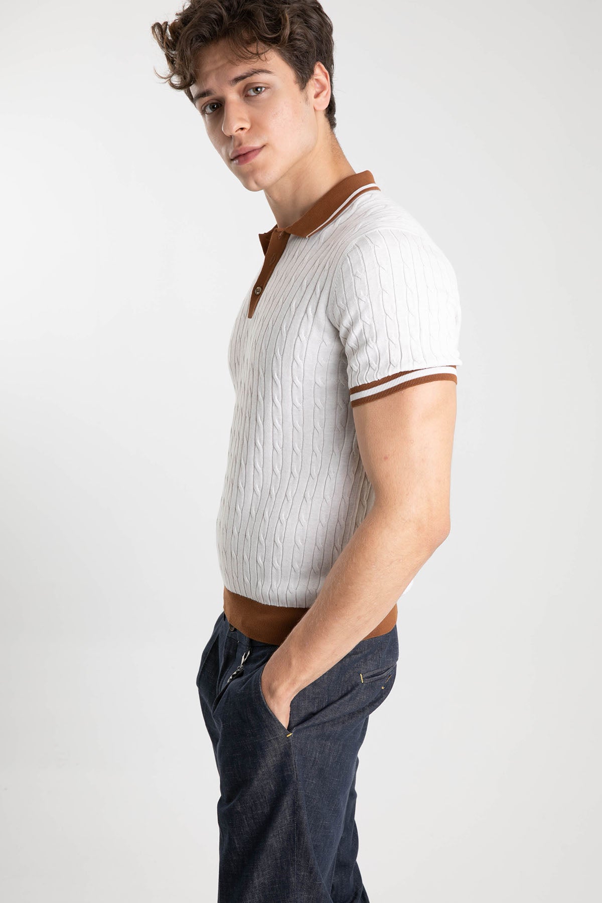 Gran Sasso Saç Örgü Polo Yaka T-shirt-Libas Trendy Fashion Store