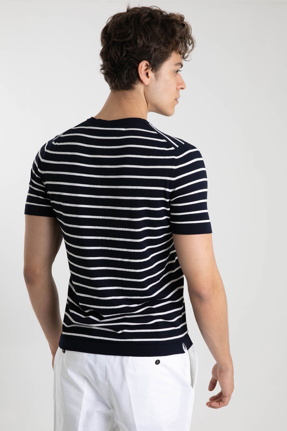 Gran Sasso Yuvarlak Yaka Marin Çizgili T-shirt-Libas Trendy Fashion Store