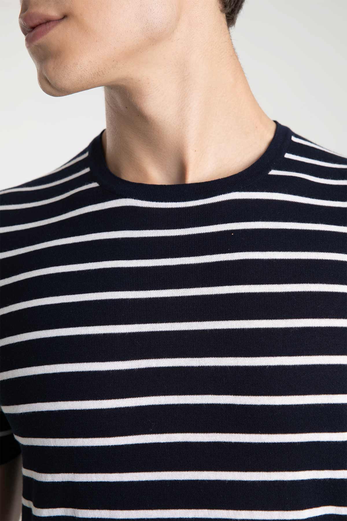 Gran Sasso Yuvarlak Yaka Marin Çizgili T-shirt-Libas Trendy Fashion Store