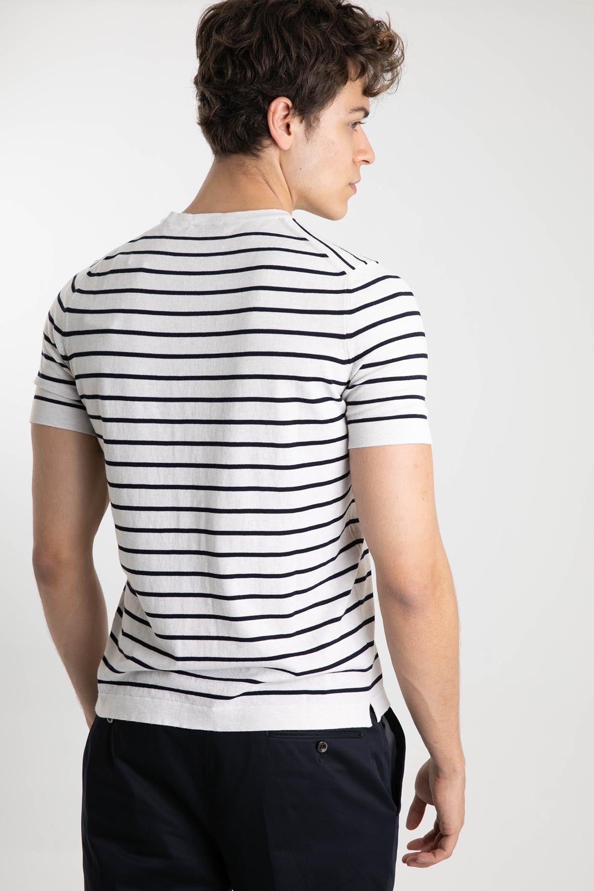 Gran Sasso Yuvarlak Yaka Marin Çizgili T-shirt-Libas Trendy Fashion Store