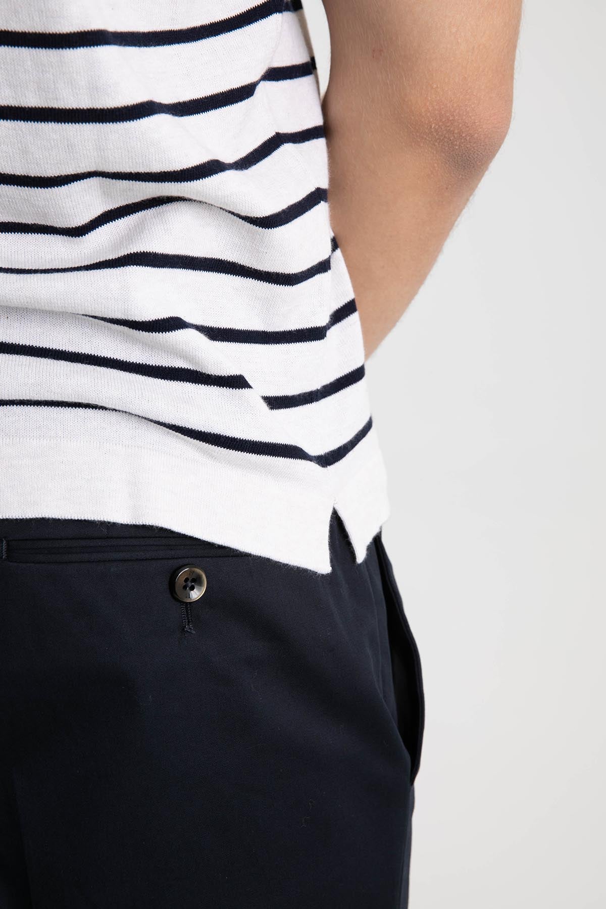 Gran Sasso Yuvarlak Yaka Marin Çizgili T-shirt-Libas Trendy Fashion Store