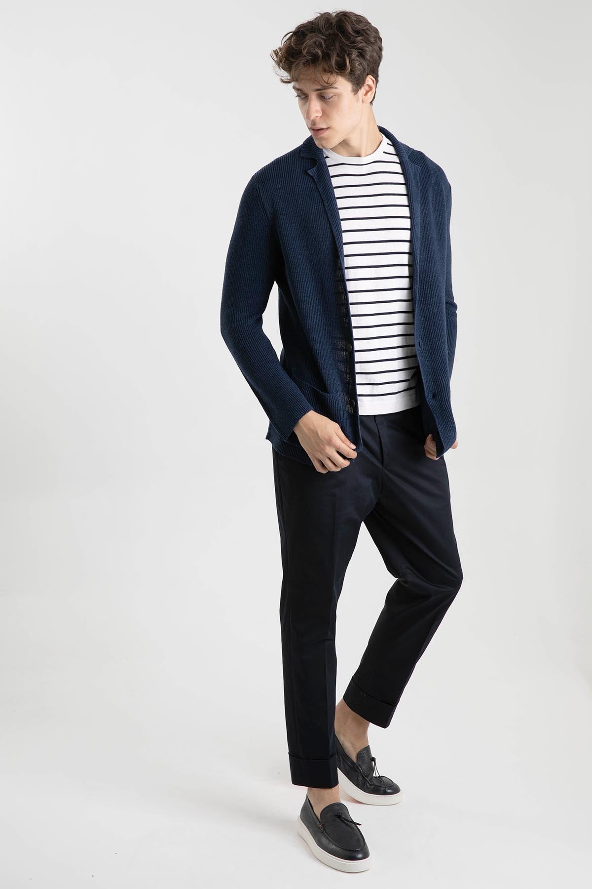 Gran Sasso Yuvarlak Yaka Marin Çizgili T-shirt-Libas Trendy Fashion Store