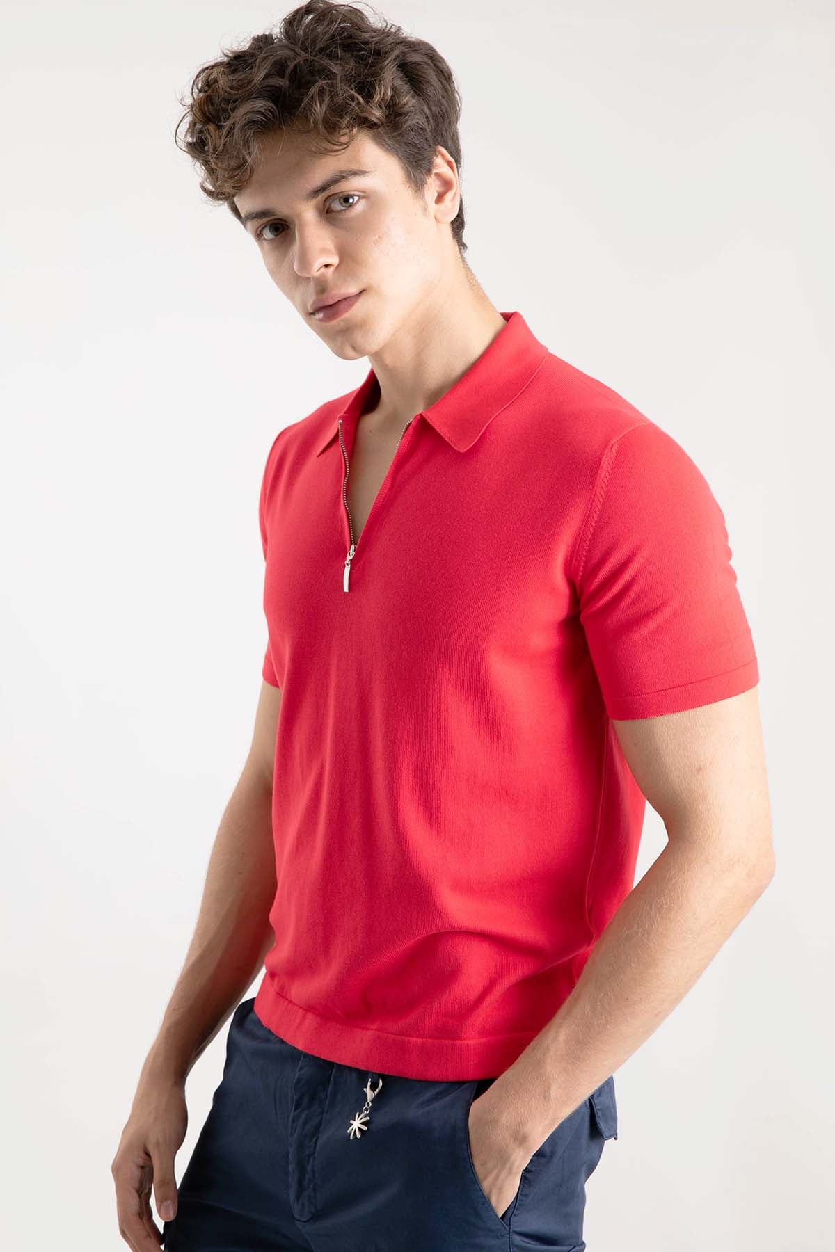 Gran Sasso Fermuarlı Polo Yaka T-shirt-Libas Trendy Fashion Store