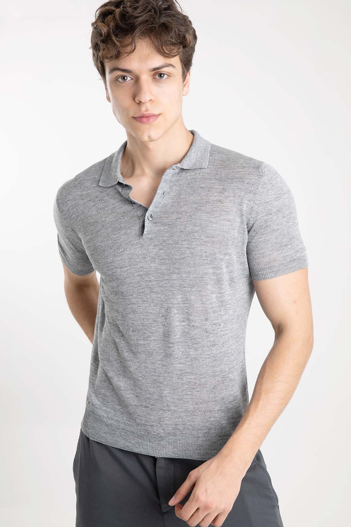 Gran Sasso Polo Yaka Keten T-shirt-Libas Trendy Fashion Store