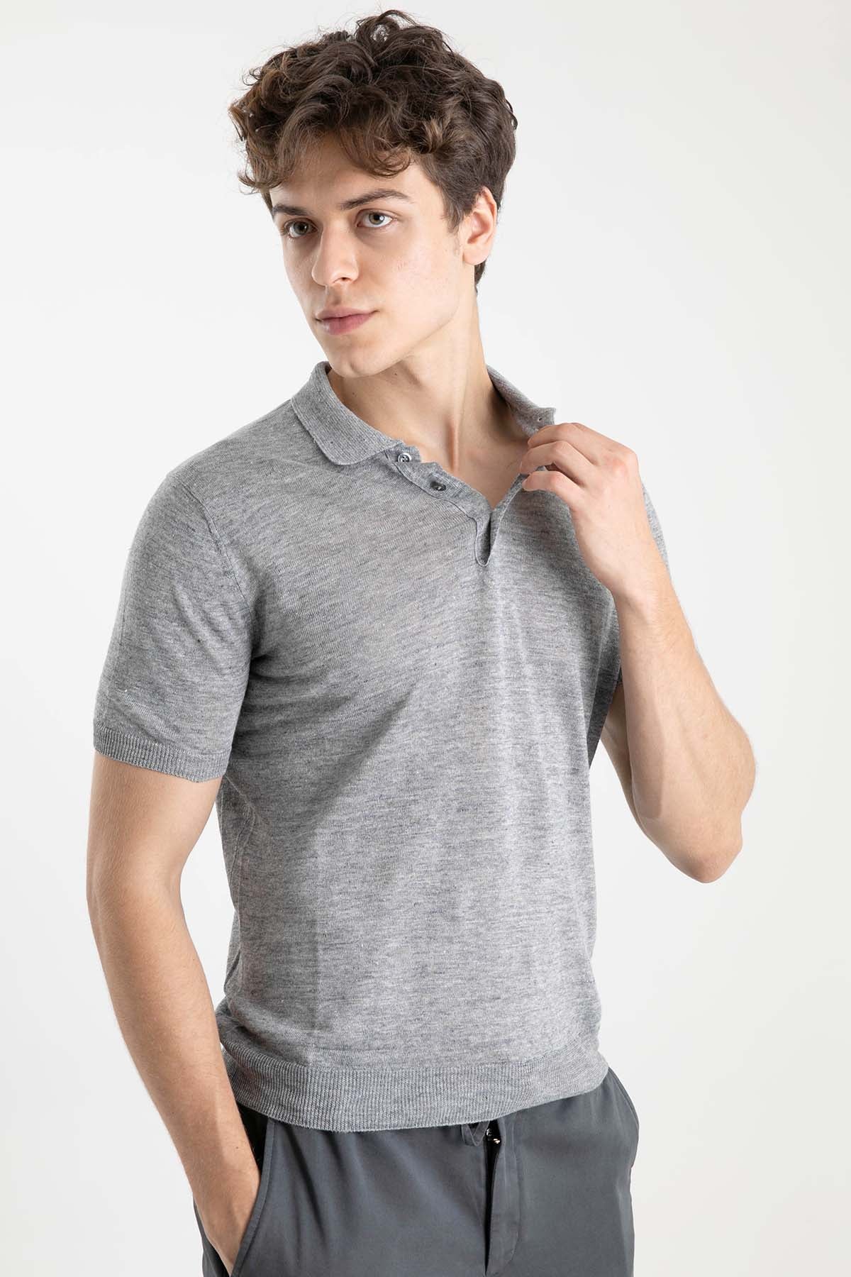 Gran Sasso Polo Yaka Keten T-shirt-Libas Trendy Fashion Store