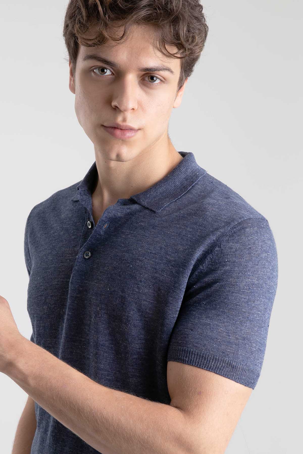 Gran Sasso Polo Yaka Keten T-shirt-Libas Trendy Fashion Store