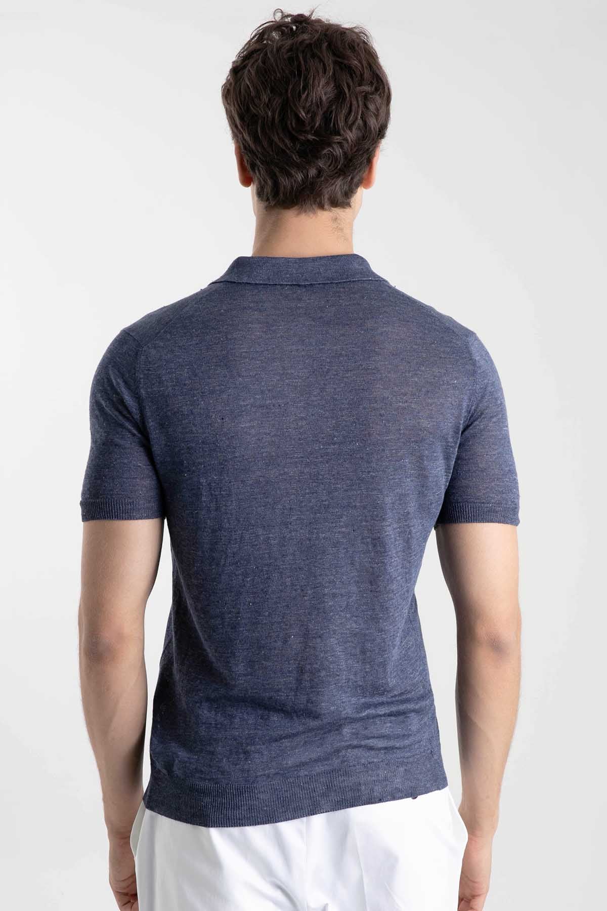 Gran Sasso Polo Yaka Keten T-shirt-Libas Trendy Fashion Store