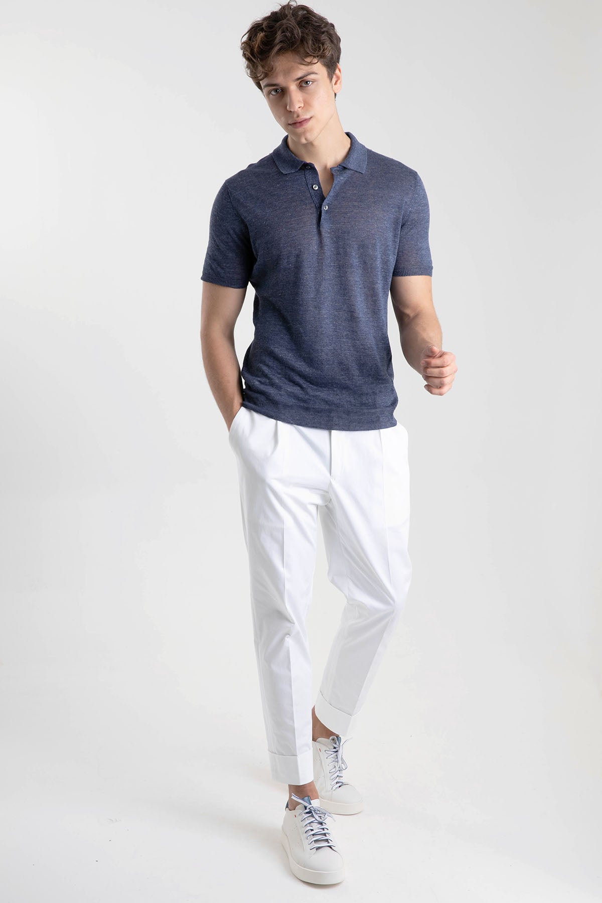 Gran Sasso Polo Yaka Keten T-shirt-Libas Trendy Fashion Store