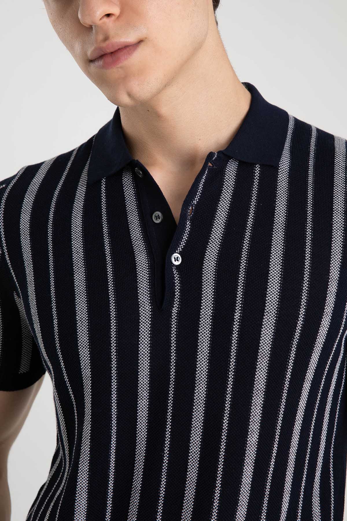 Gran Sasso Polo Yaka Marin Çizgili T-shirt-Libas Trendy Fashion Store