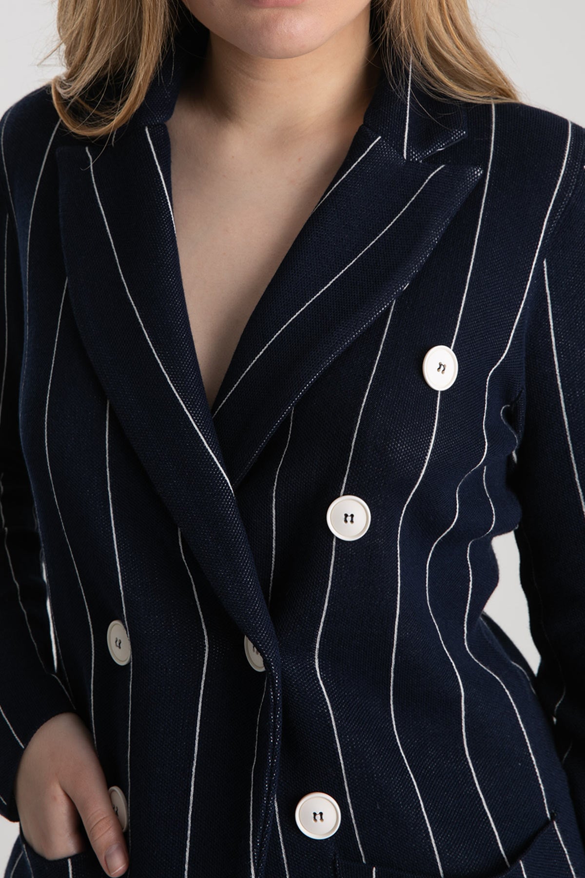 Tonet Kruvaze Çizgili Marin Ceket-Libas Trendy Fashion Store