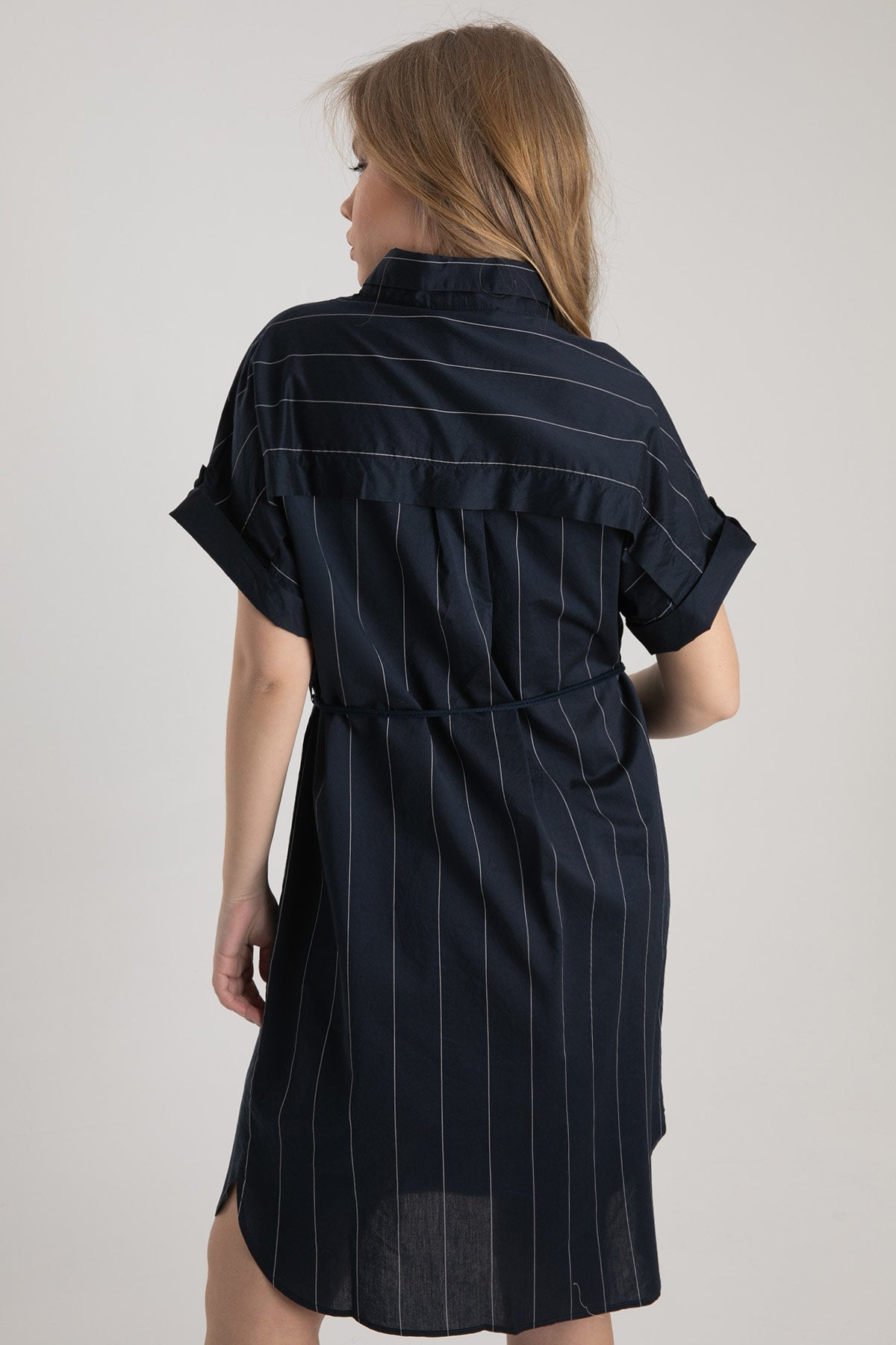 Tonet İpek Karışımlı Çizgili Diz Üstü Elbise-Libas Trendy Fashion Store