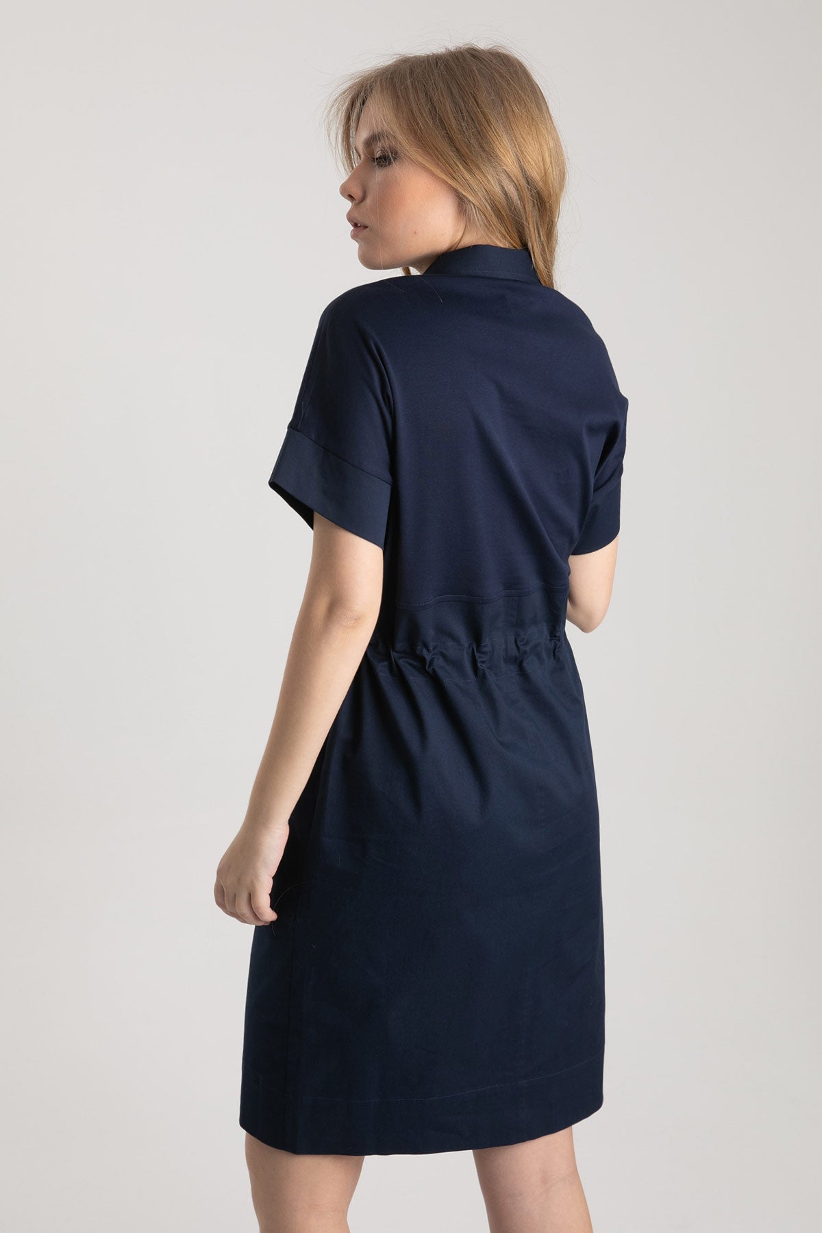 Tonet Fermuarlı Belden Büzgülü Diz Üstü Elbise-Libas Trendy Fashion Store