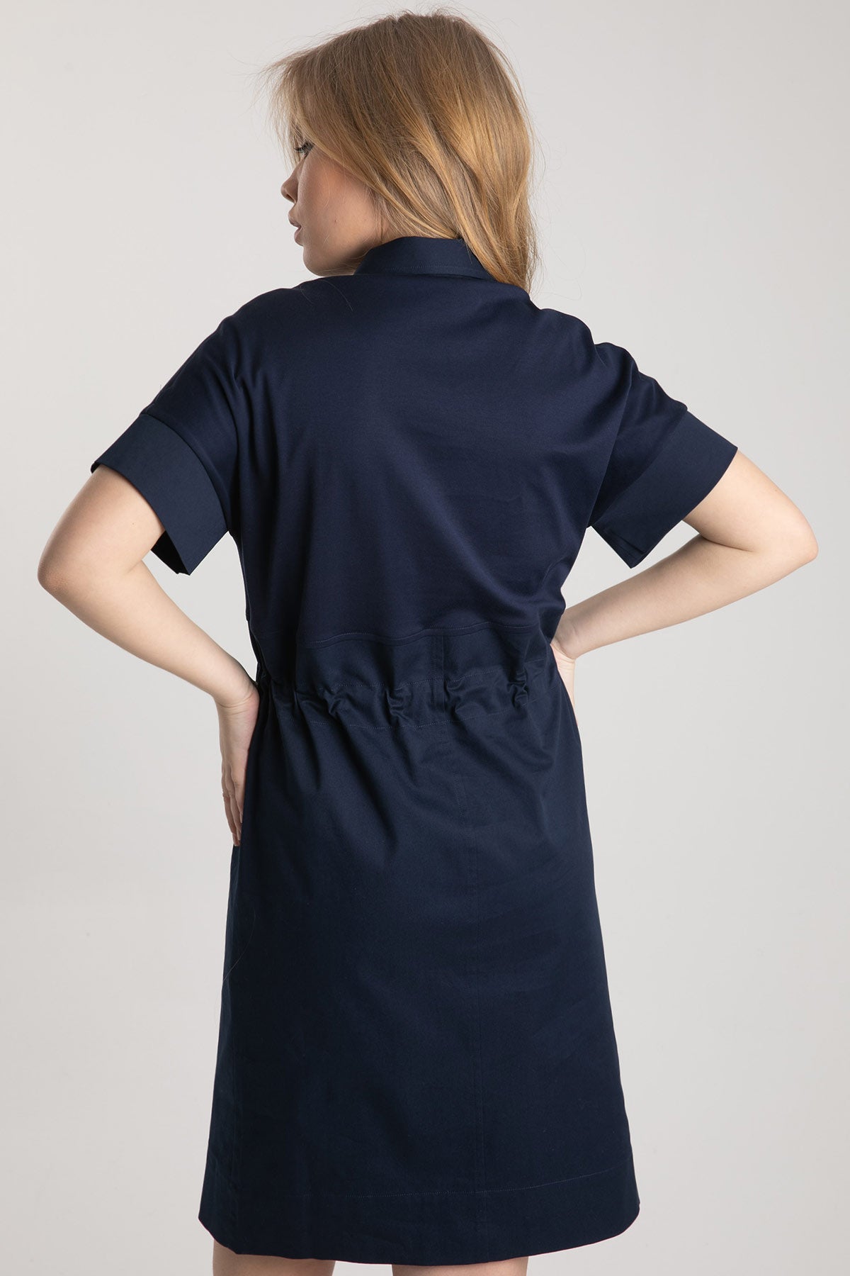 Tonet Fermuarlı Belden Büzgülü Diz Üstü Elbise-Libas Trendy Fashion Store