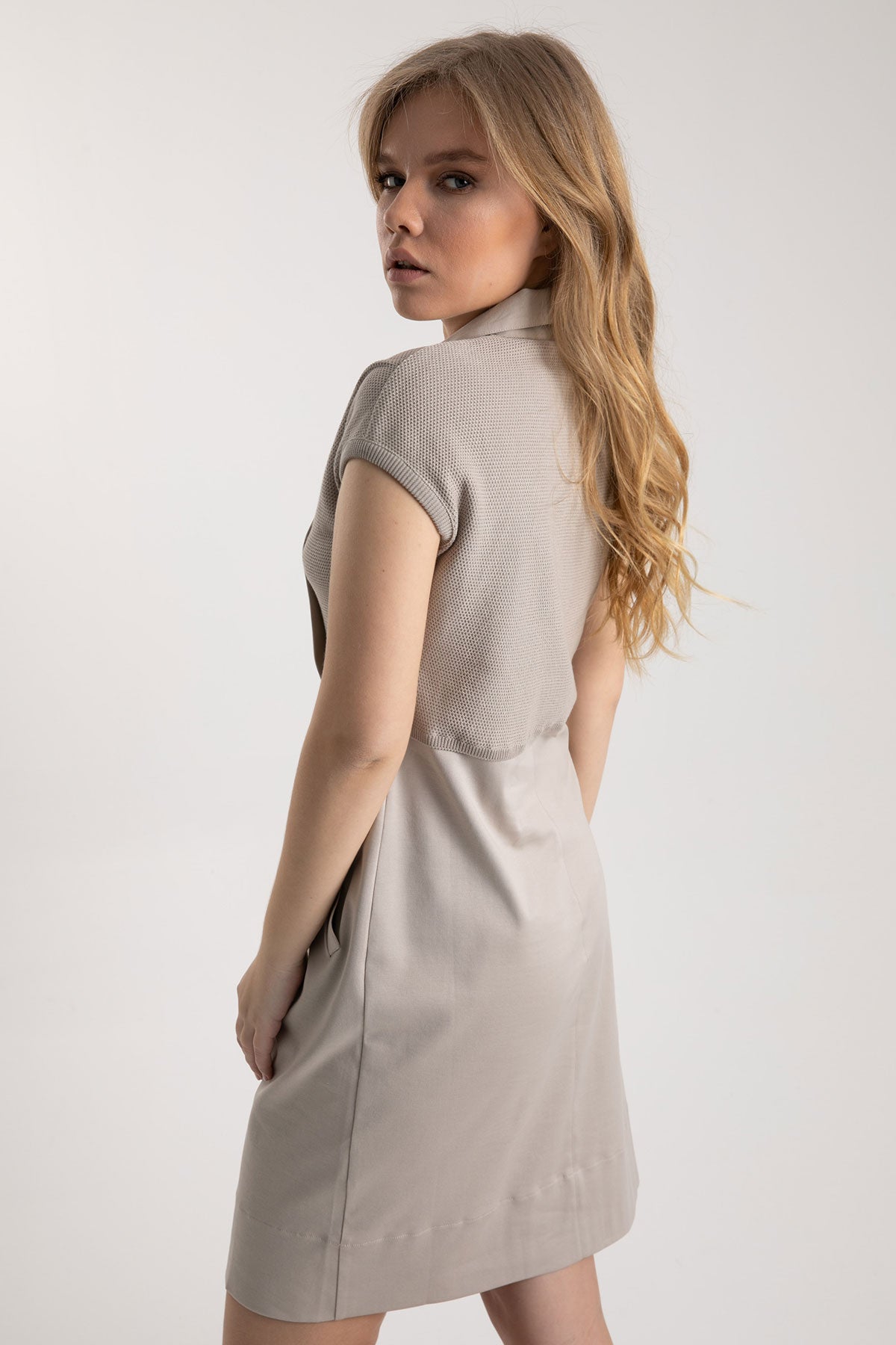 Tonet Fermuarlı Yaka Diz Üstü Elbise-Libas Trendy Fashion Store