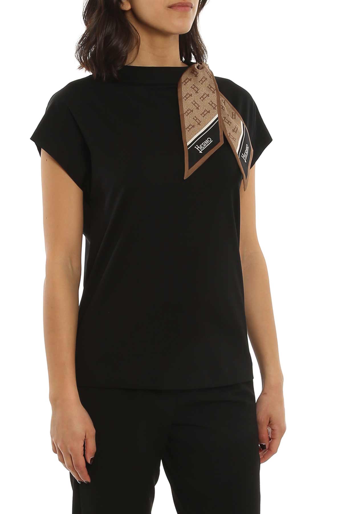 Herno İpek Monogram Fularlı T-Shirt-Libas Trendy Fashion Store