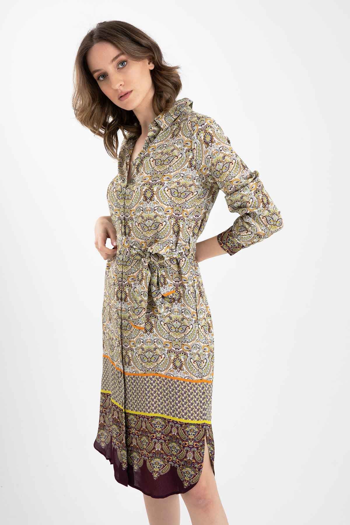 Rene Derhy Belden Kuşaklı Midi Elbise-Libas Trendy Fashion Store