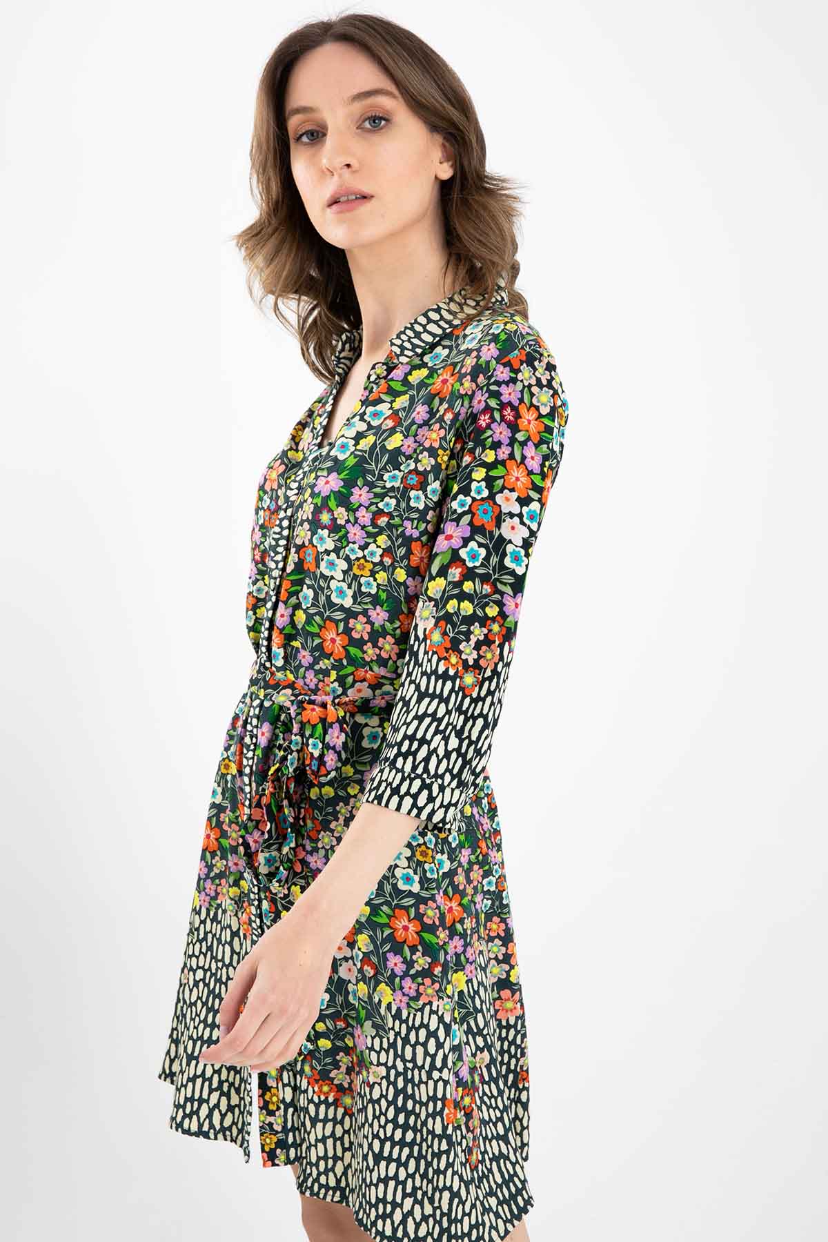 Rene Derhy Belden Kuşaklı Çiçek Desenli Elbise-Libas Trendy Fashion Store