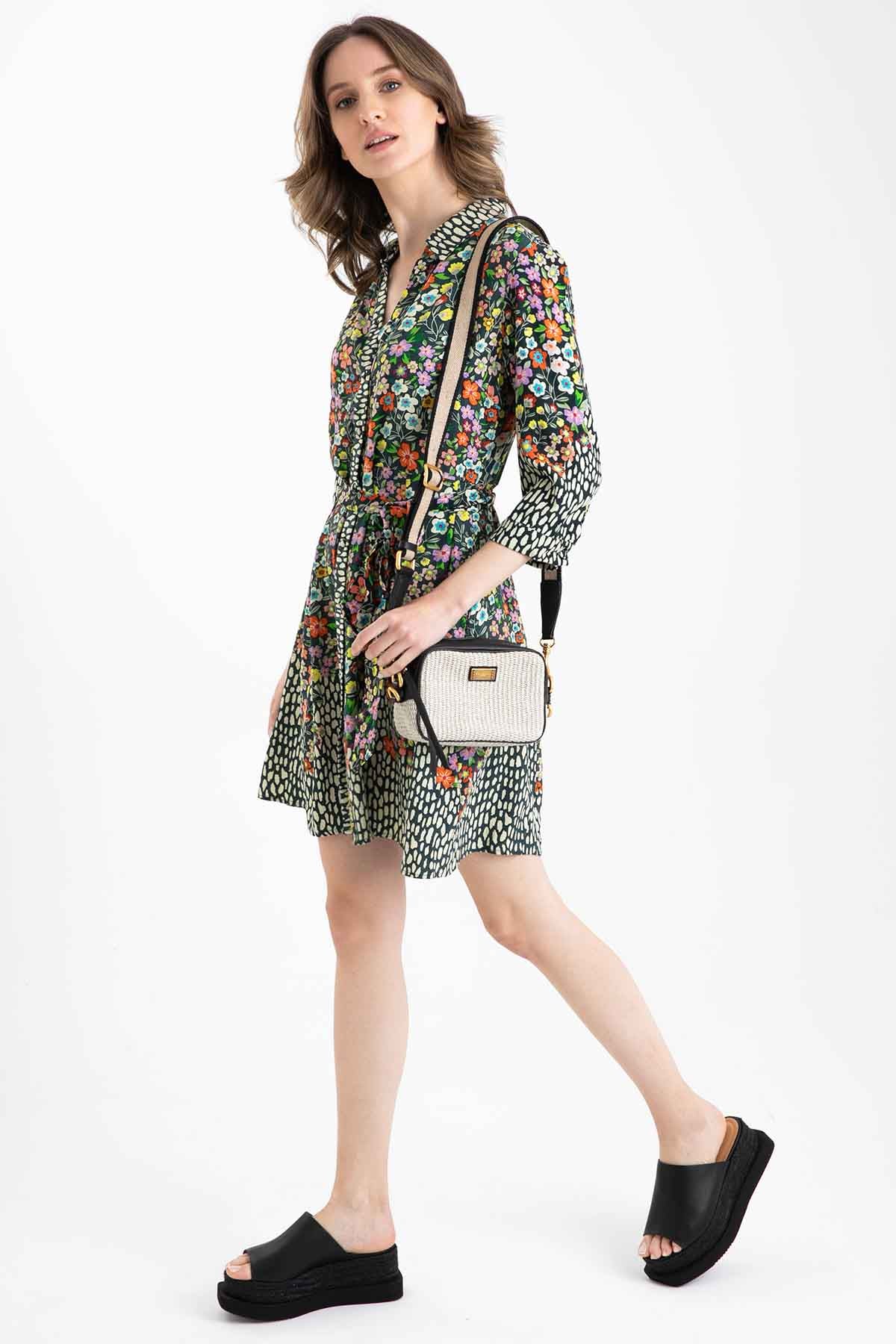 Rene Derhy Belden Kuşaklı Çiçek Desenli Elbise-Libas Trendy Fashion Store