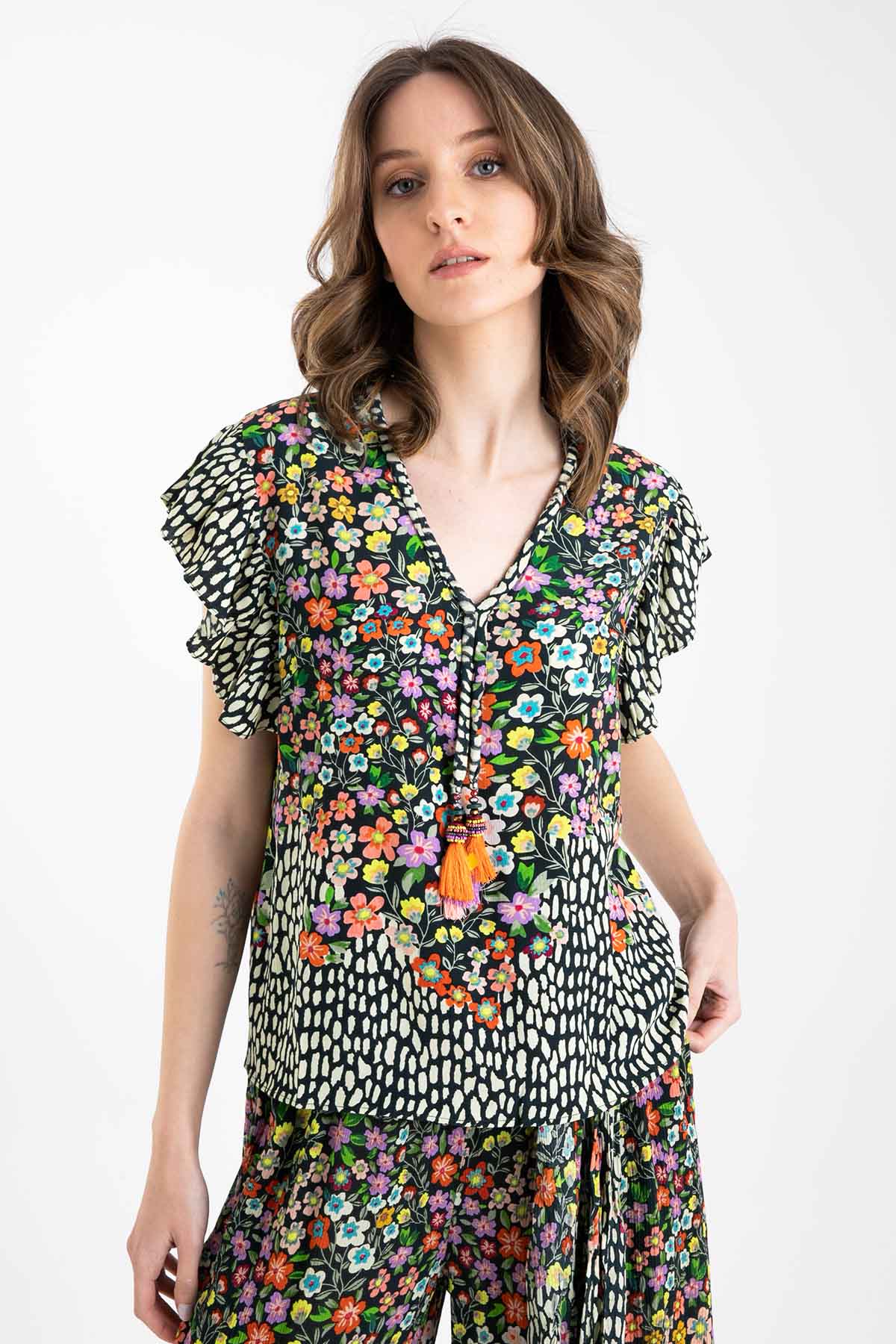 Rene Derhy V Yaka Fırfırlı Bluz-Libas Trendy Fashion Store